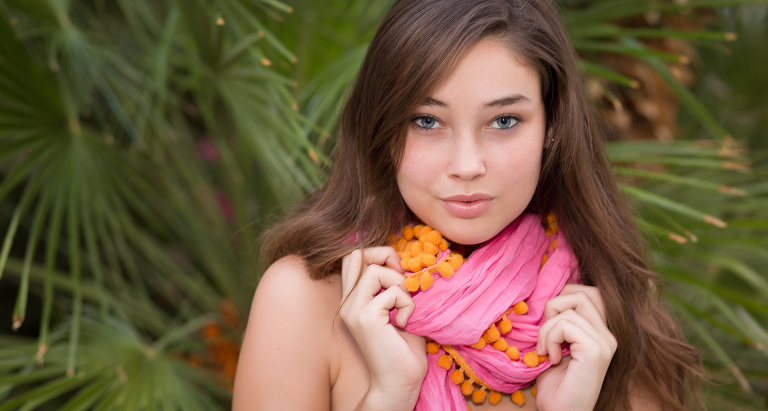 senior high school girl wearing cute scarf for senior pictures
